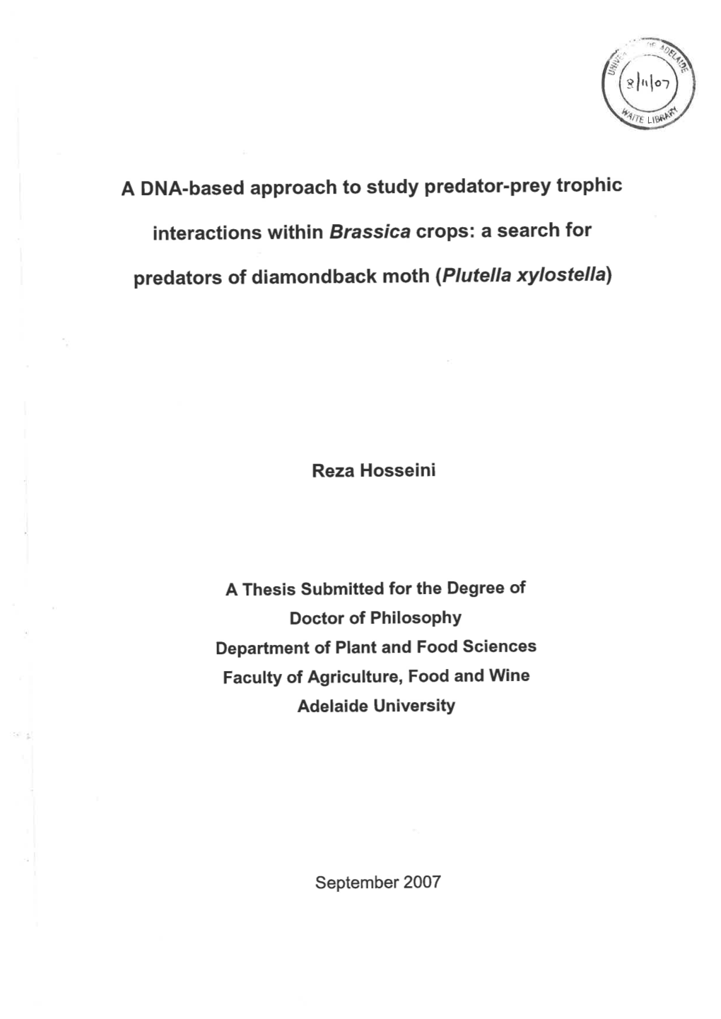 A DNA-Based Approach to Study Predator-Prey Trophic Interactions