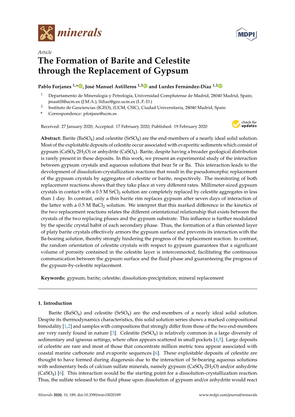 The Formation of Barite and Celestite Through the Replacement of Gypsum