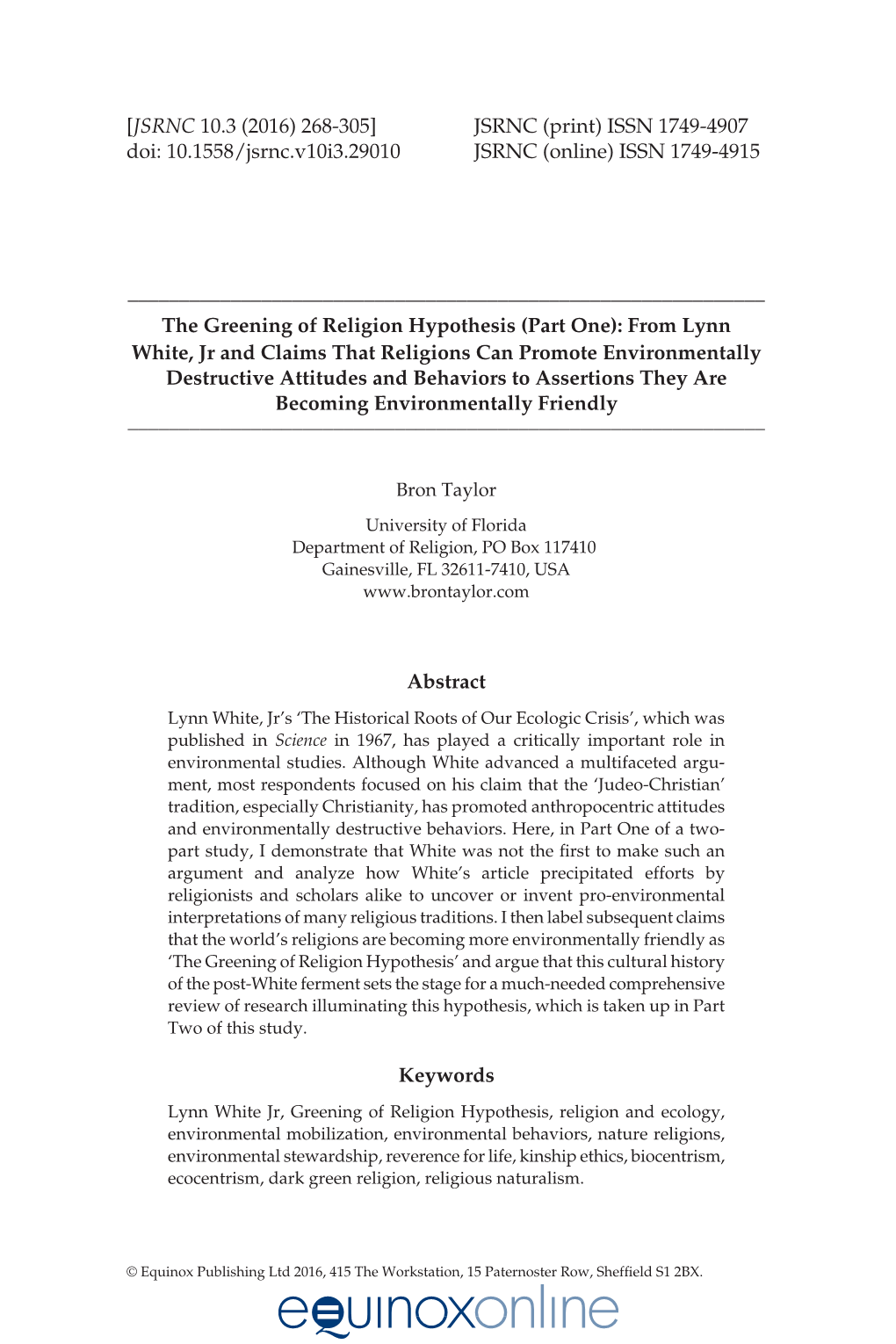 [JSRNC 10.3 (2016) 268-305] JSRNC (Print) ISSN 1749-4907 Doi: 10.1558/Jsrnc.V10i3.29010 JSRNC (Online) ISSN 1749-4915