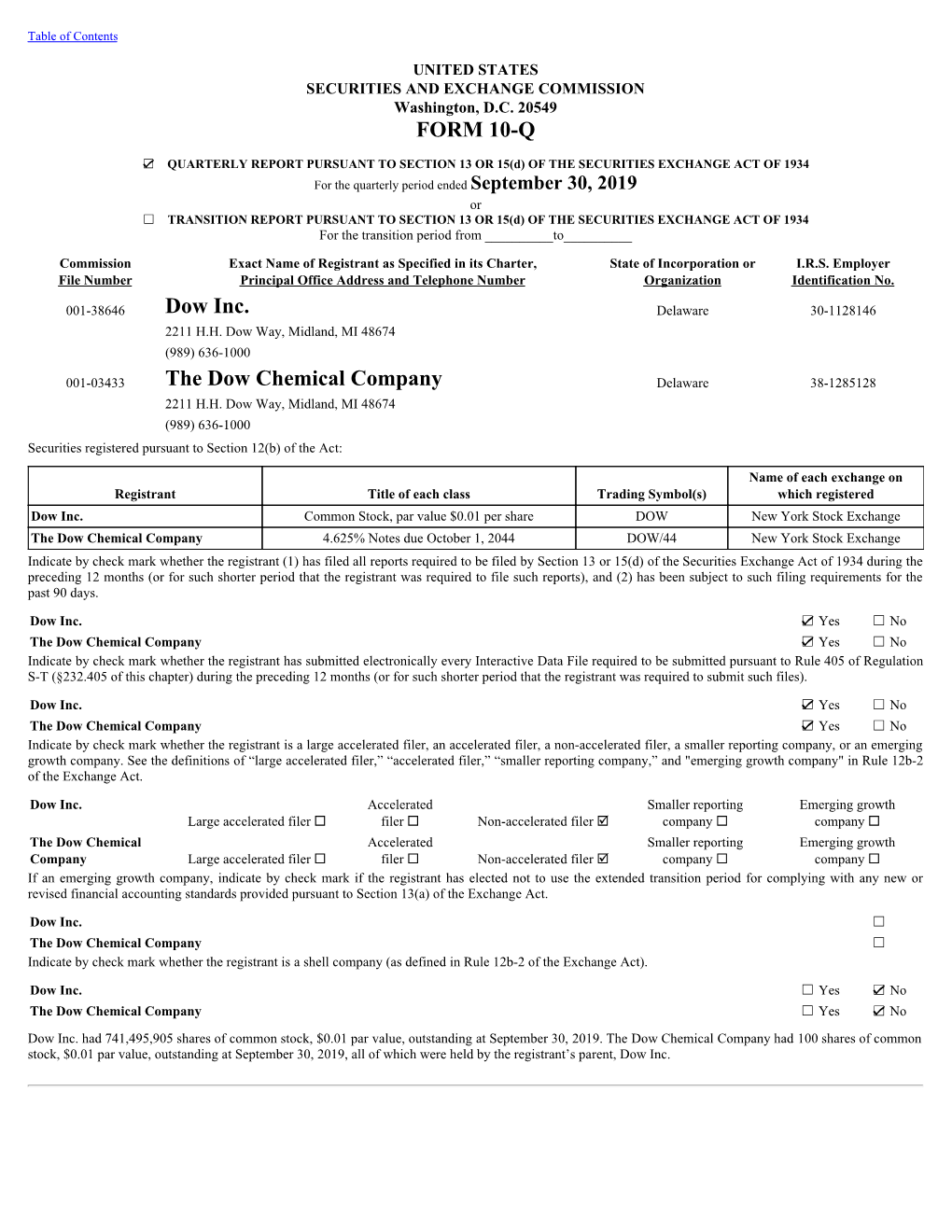 FORM 10-Q Dow Inc. the Dow Chemical Company