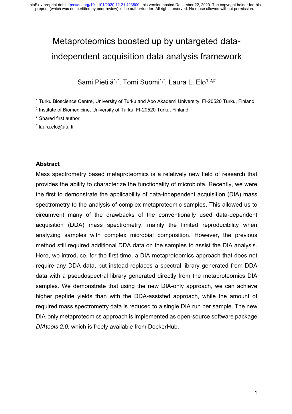 Metaproteomics Boosted up by Untargeted Data-Independent Acquisition Data Analysis Framework