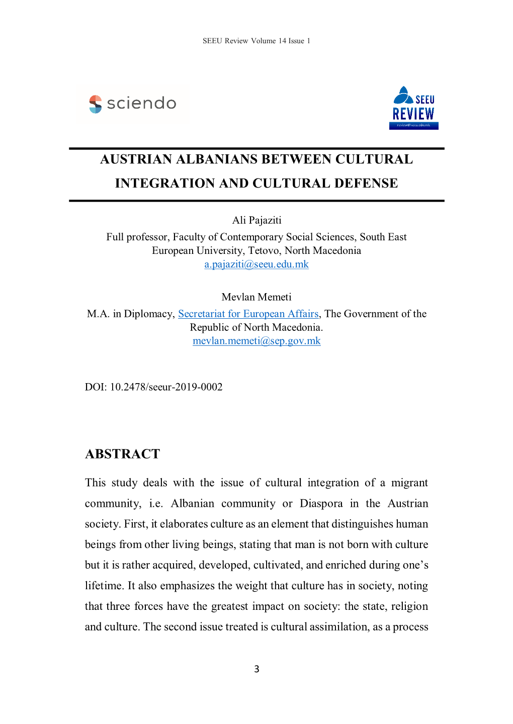 Austrian Albanians Between Cultural Integration and Cultural Defense