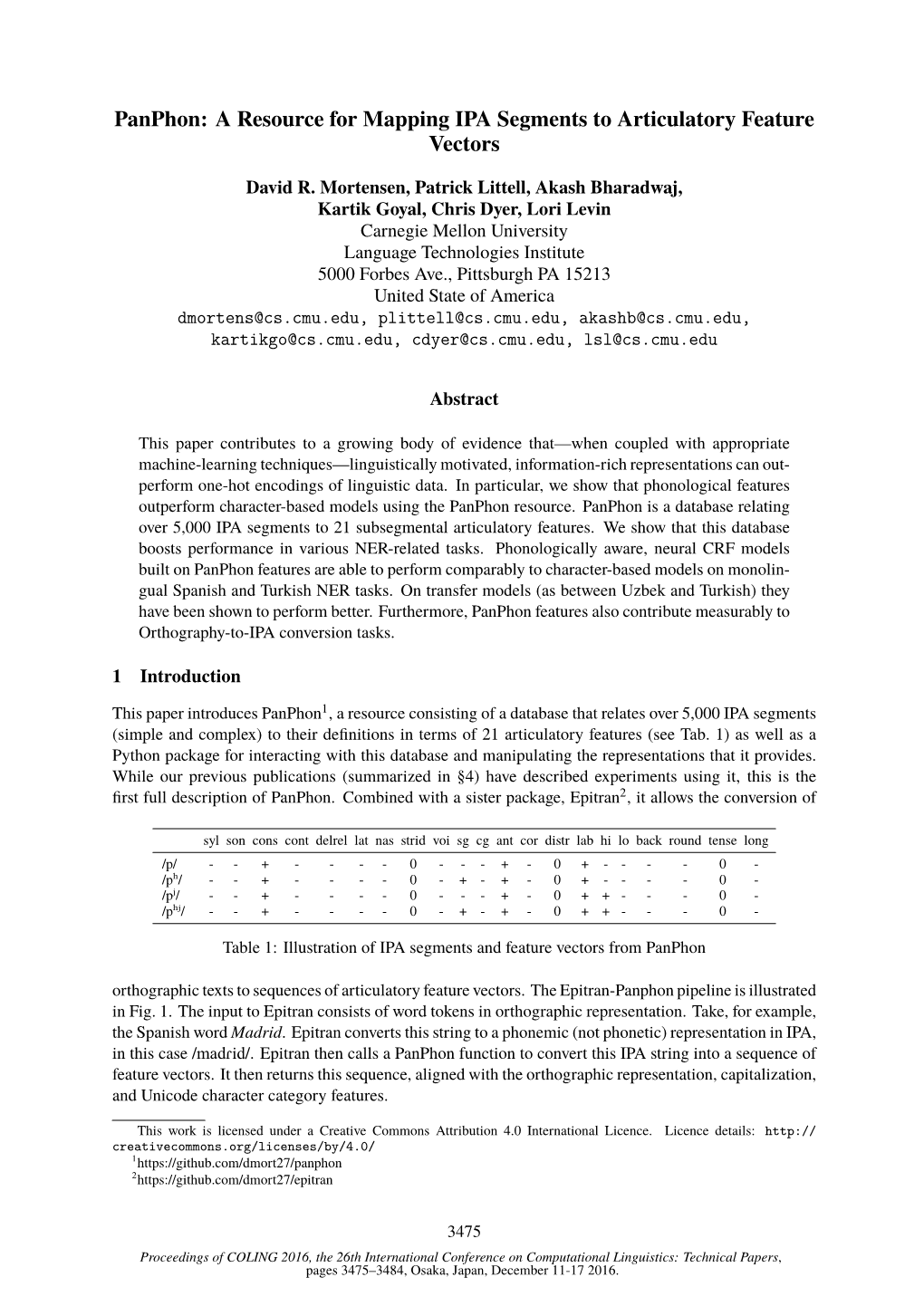 Panphon: a Resource for Mapping IPA Segments to Articulatory Feature Vectors