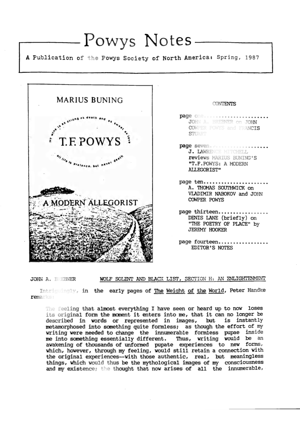 Powys Notes 3.1 Spring 1987