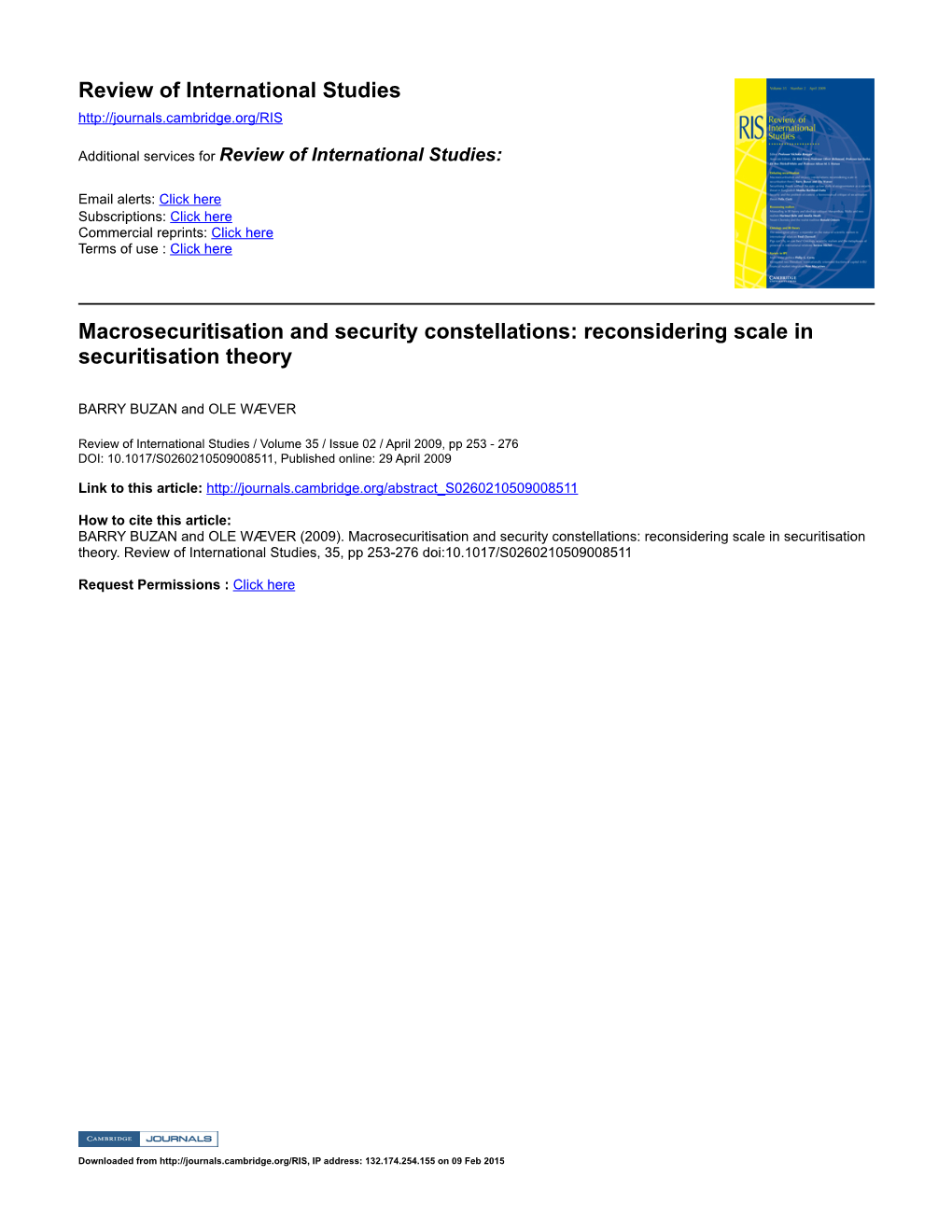 Macrosecuritisation and Security Constellations: Reconsidering Scale in Securitisation Theory