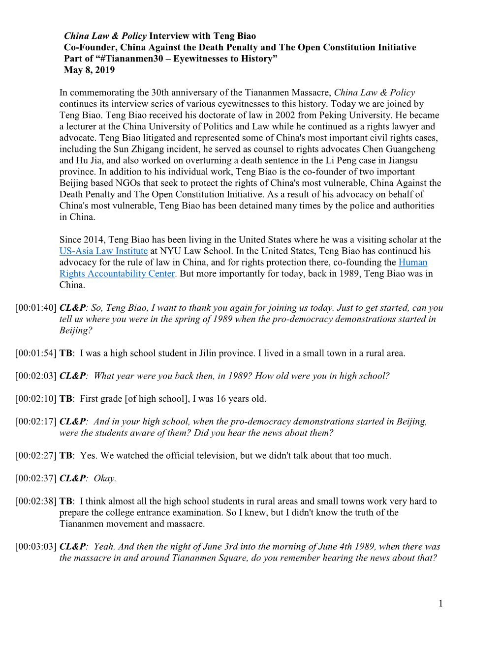 To Open a PDF of the Transcript of the Interview With