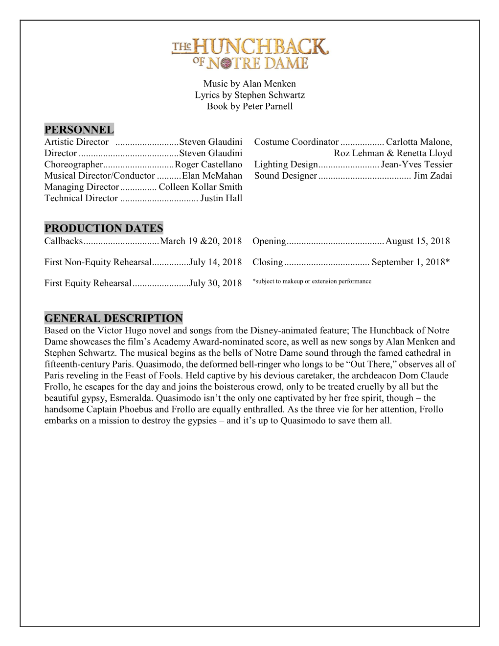 Hunchback Audition Info Sheet