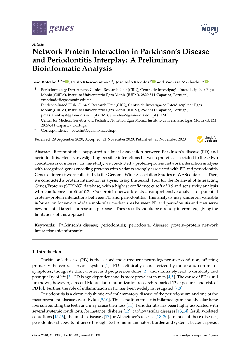 Network Protein Interaction in Parkinson's Disease and Periodontitis Interplay