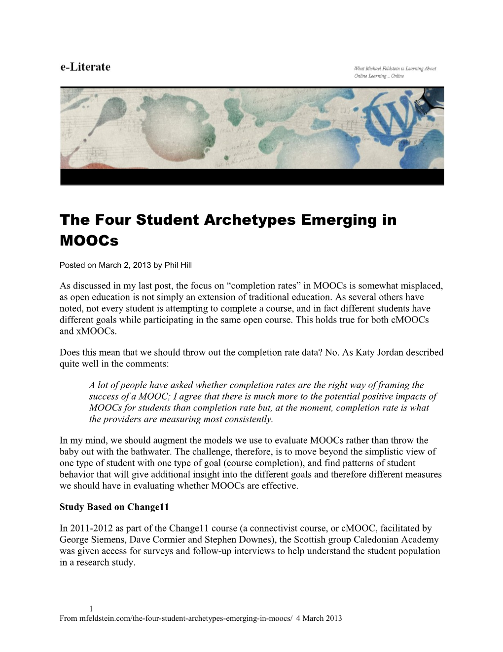 The Four Student Archetypes Emerging in Moocs