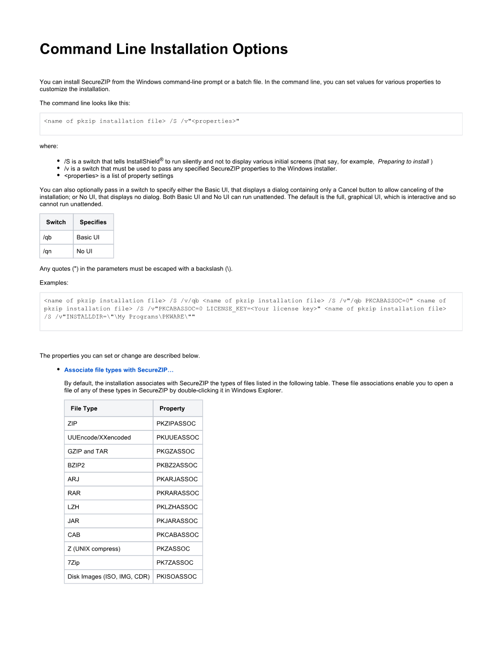 Command Line Installation Options