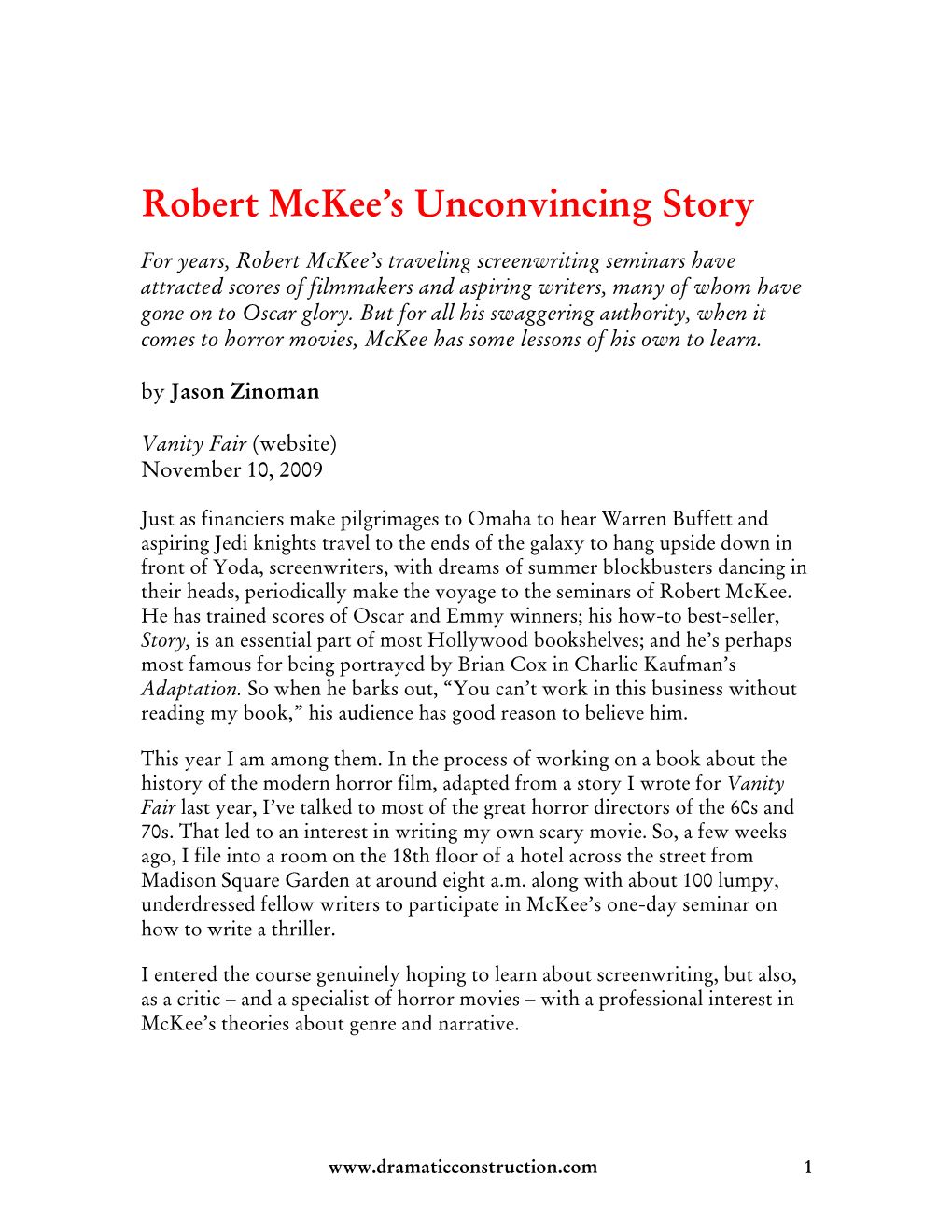 Robert Mckee's Unconvincing Story