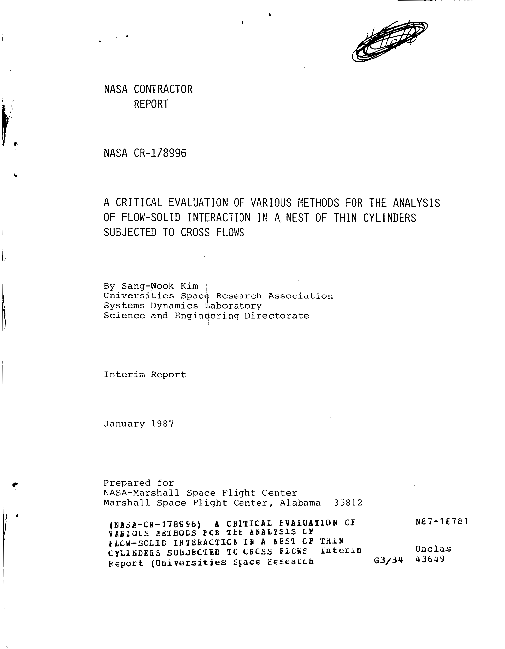 Nasa Contractor Report Nasa Cr-178996 a Critical