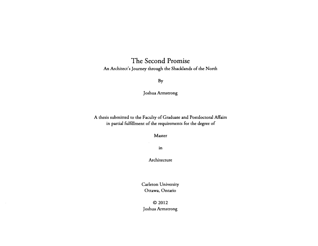 The Second Promise an Architect's Journey Through the Shacklands of the North