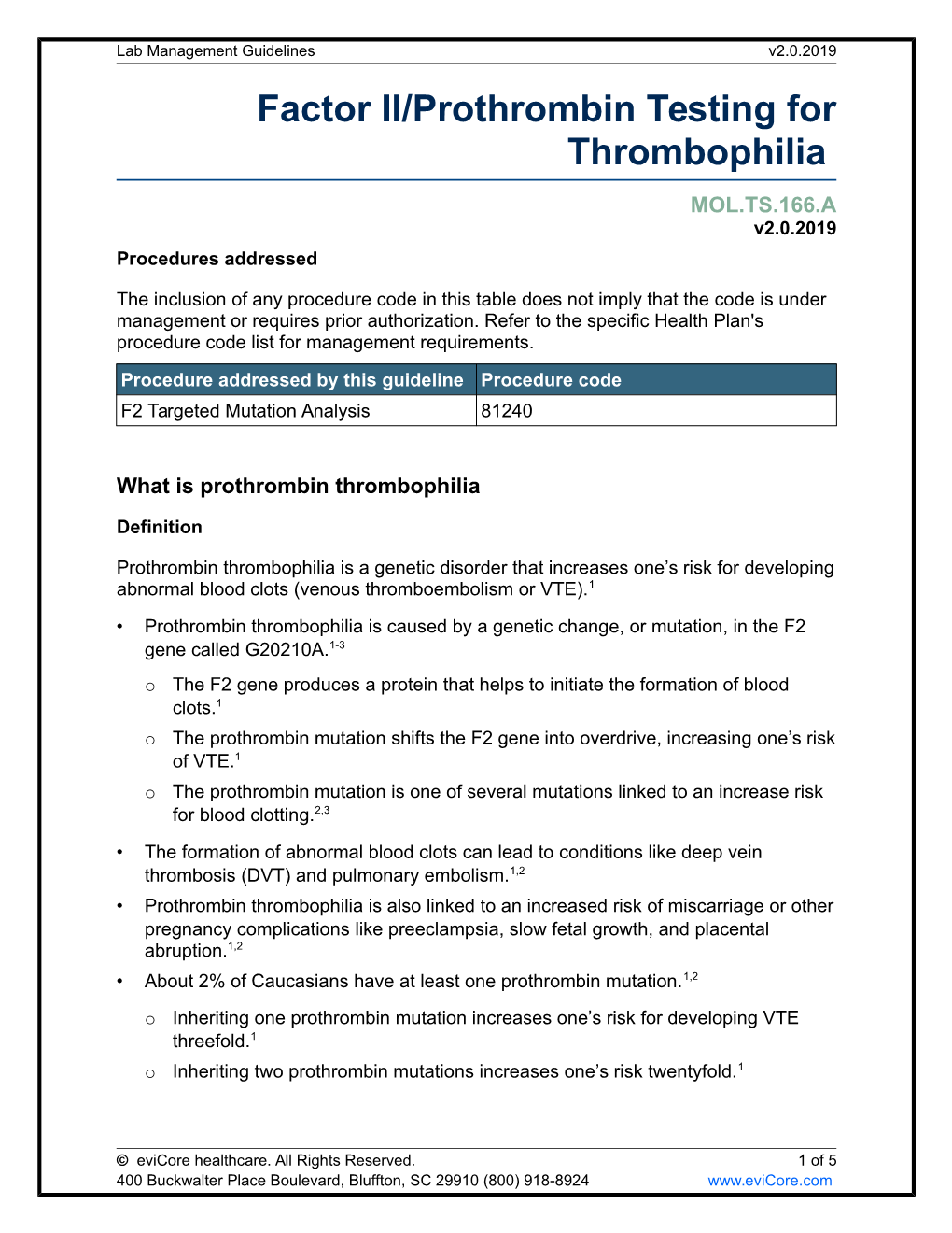 Factor II/Prothrombin Testing for Thrombophilia