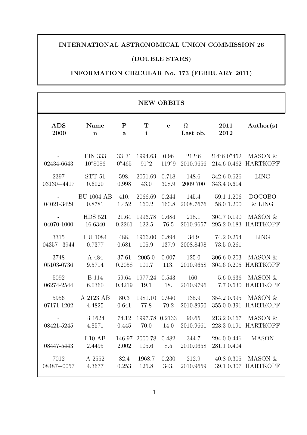 International Astronomical Union Commission 26 (Double