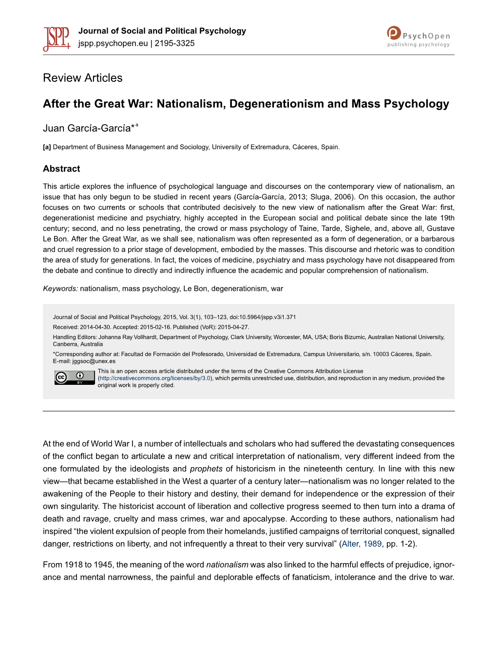 Nationalism, Degenerationism and Mass Psychology
