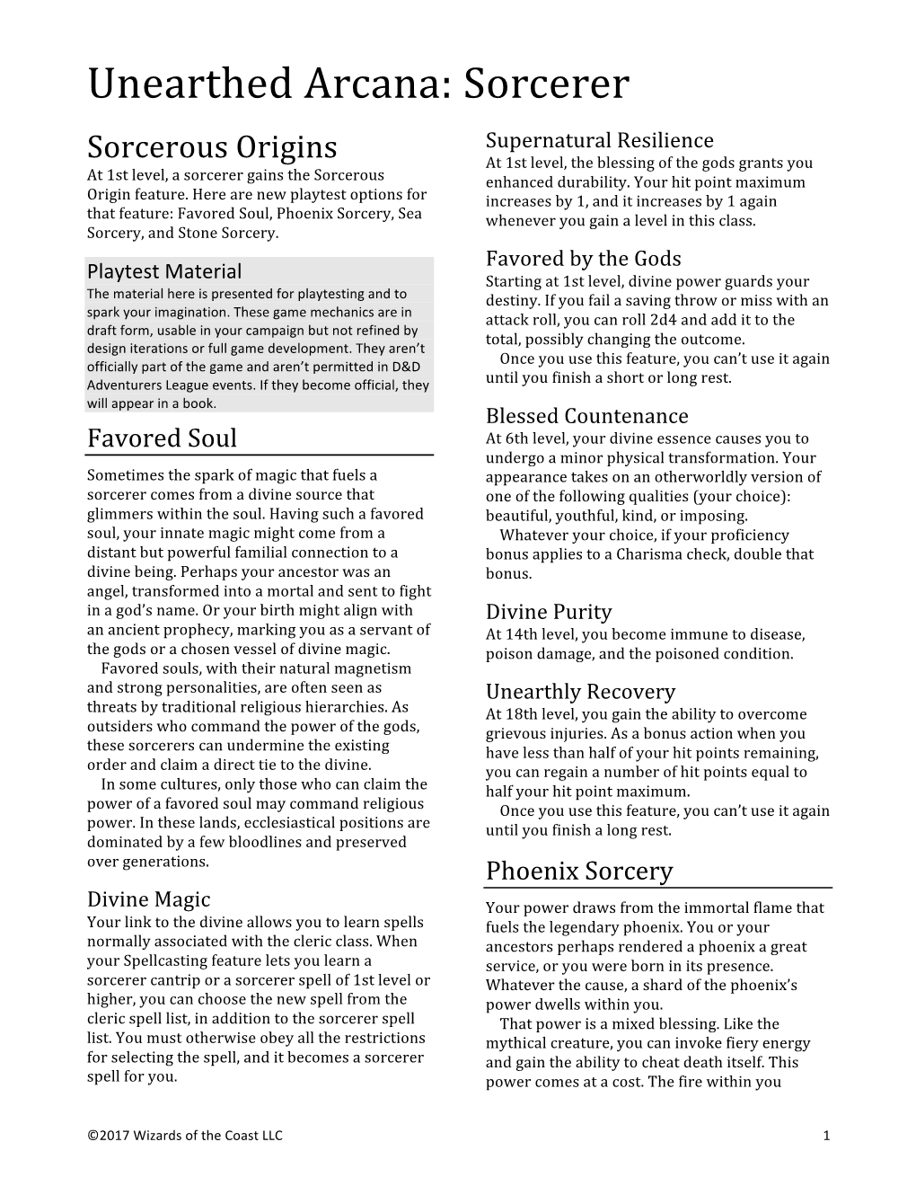 Unearthed Arcana: Sorcerer