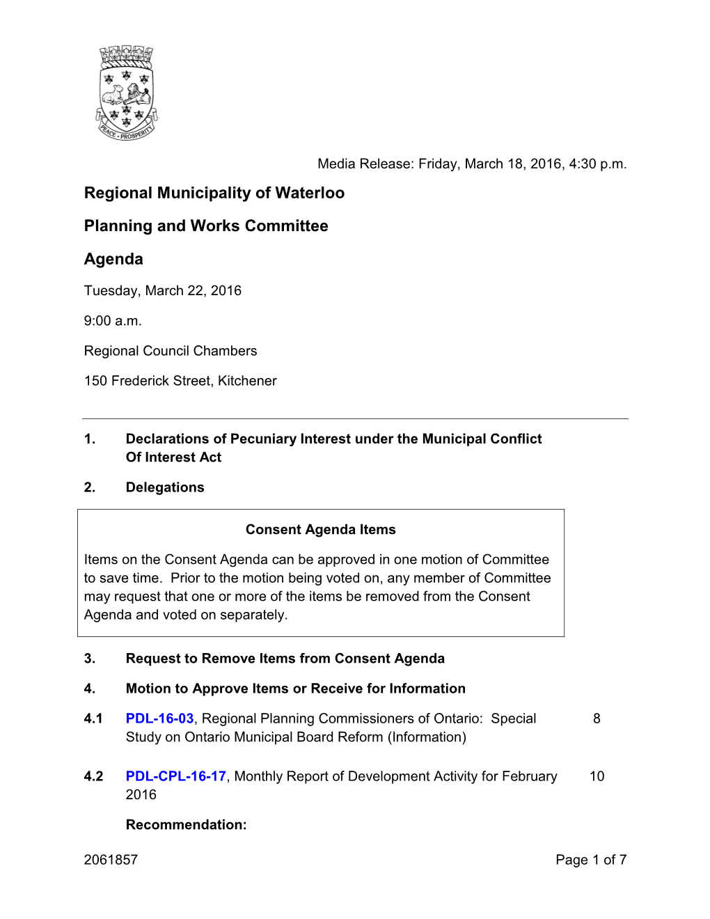 Planning and Works Committee Agenda
