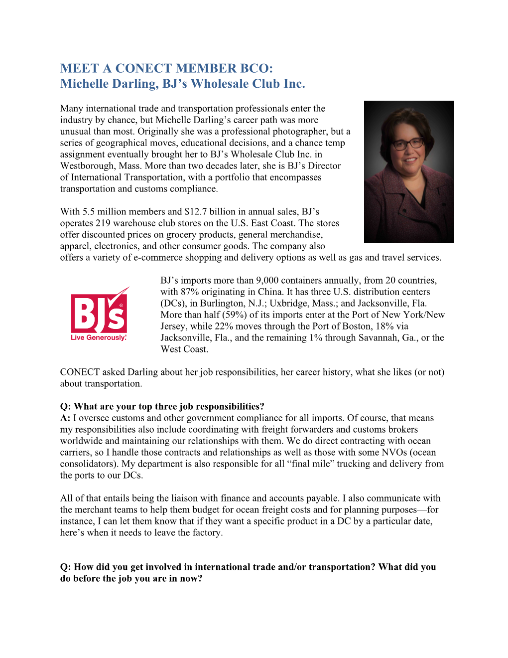 MEET a CONECT MEMBER BCO: Michelle Darling, BJ's Wholesale Club Inc