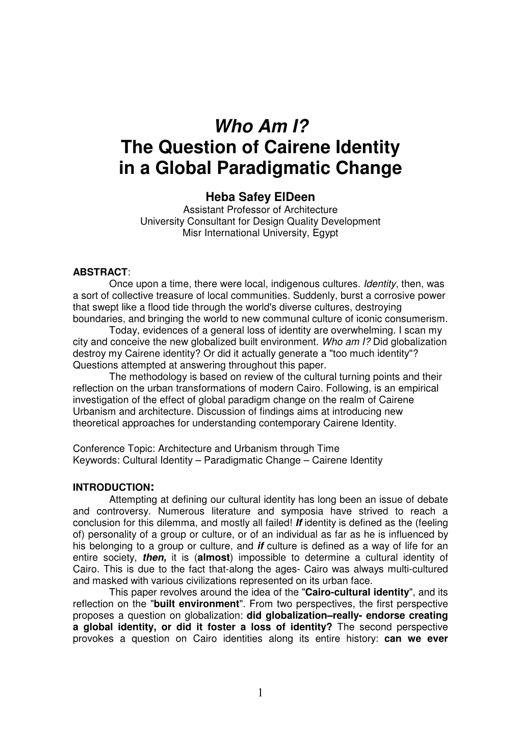 The Question of Cairene Identity in a Global Paradigmatic Change
