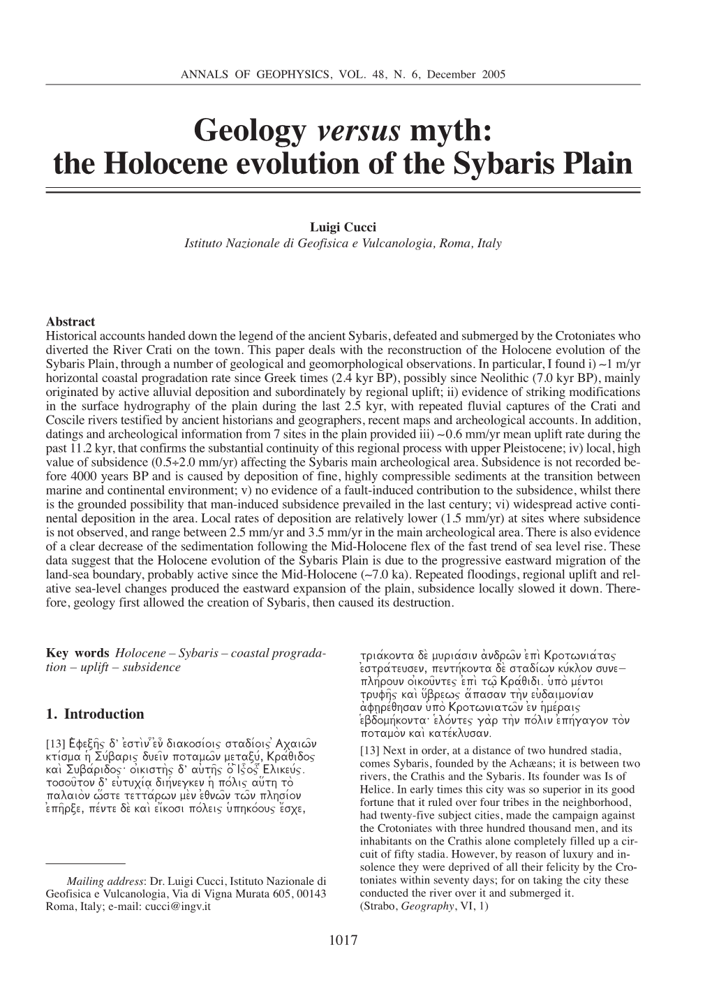 Geology Versus Myth: the Holocene Evolution of the Sybaris Plain