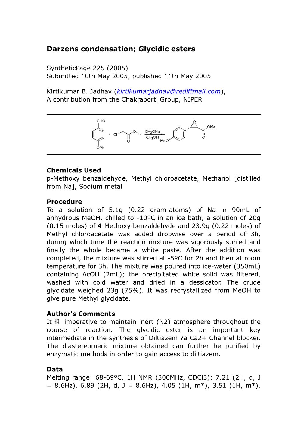 Darzens Condensation; Glycidic Esters