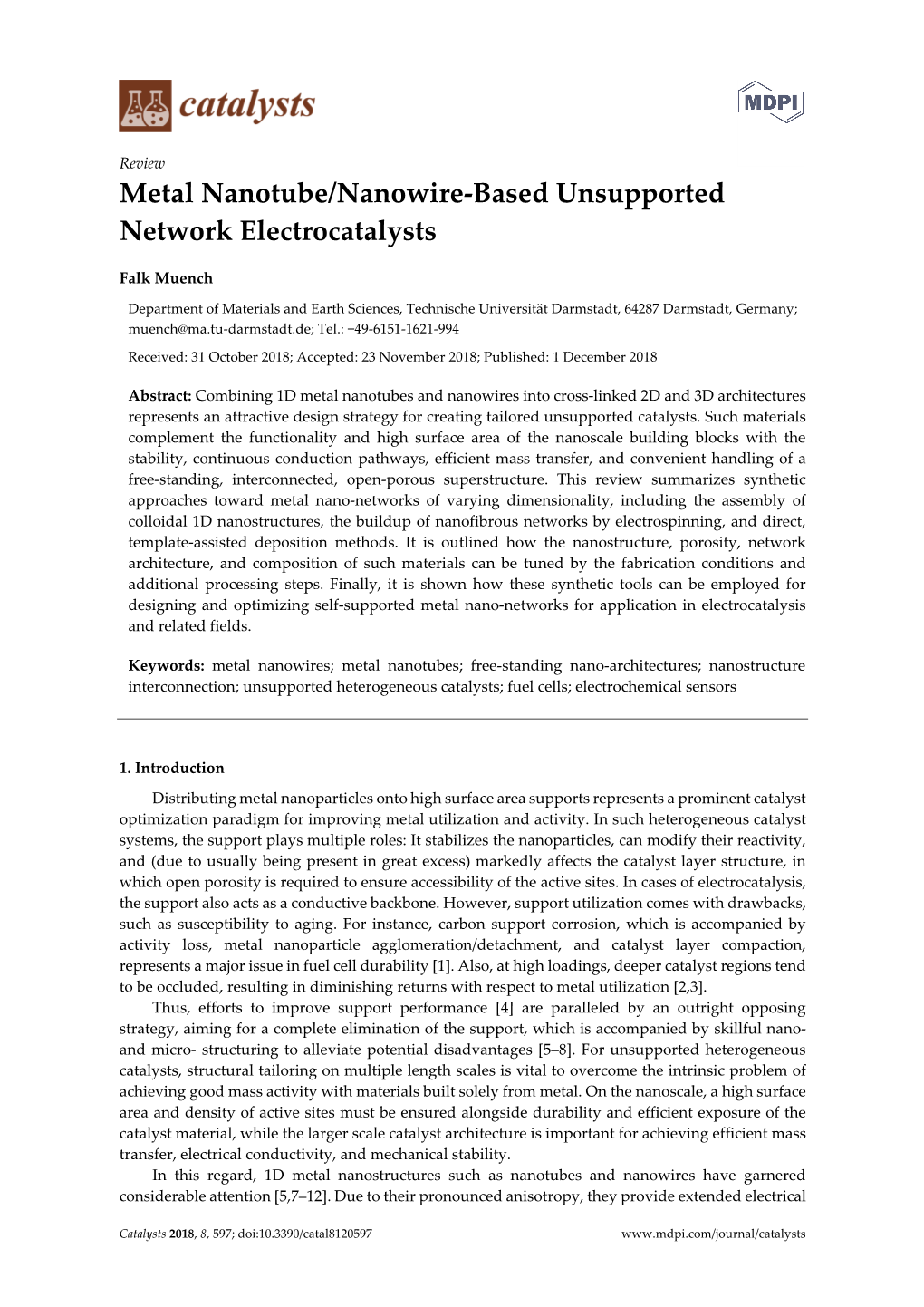 Metal Nanotube/Nanowire-Based Unsupported Network Electrocatalysts