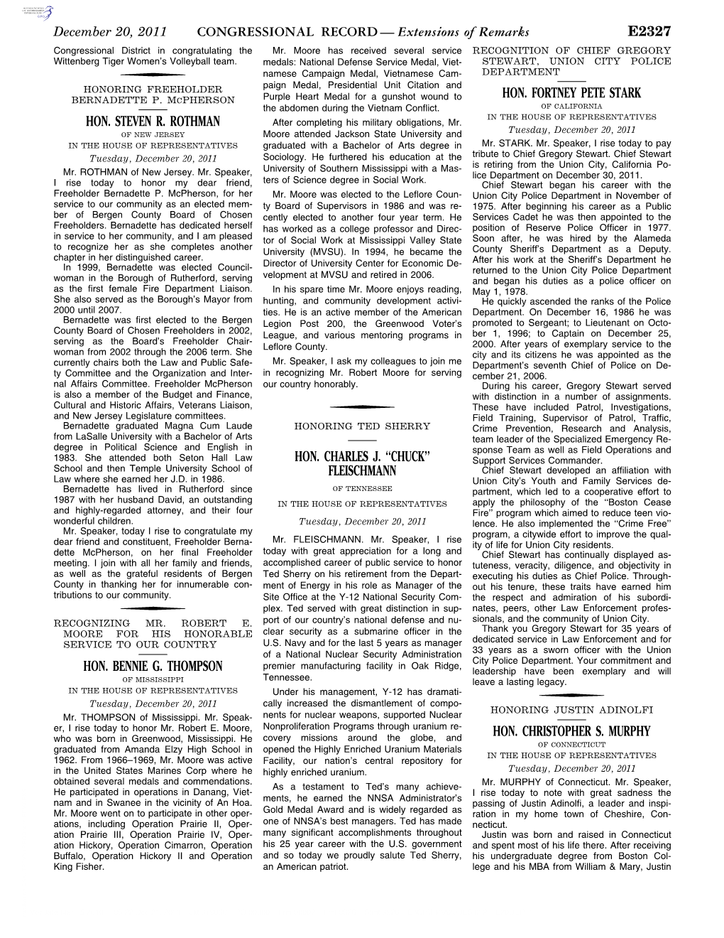 CONGRESSIONAL RECORD— Extensions of Remarks E2327 HON. STEVEN R. ROTHMAN HON. BENNIE G. THOMPSON HON. CHARLES J