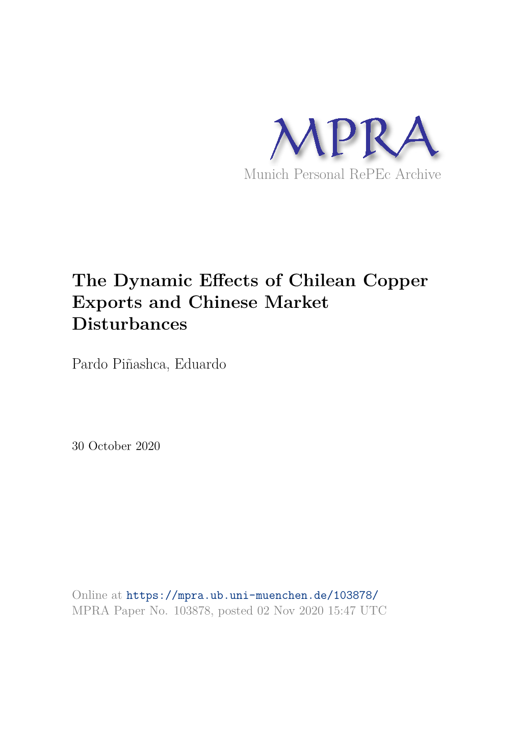 The Dynamic Effects of Chilean Copper Exports and Chinese Market Disturbances