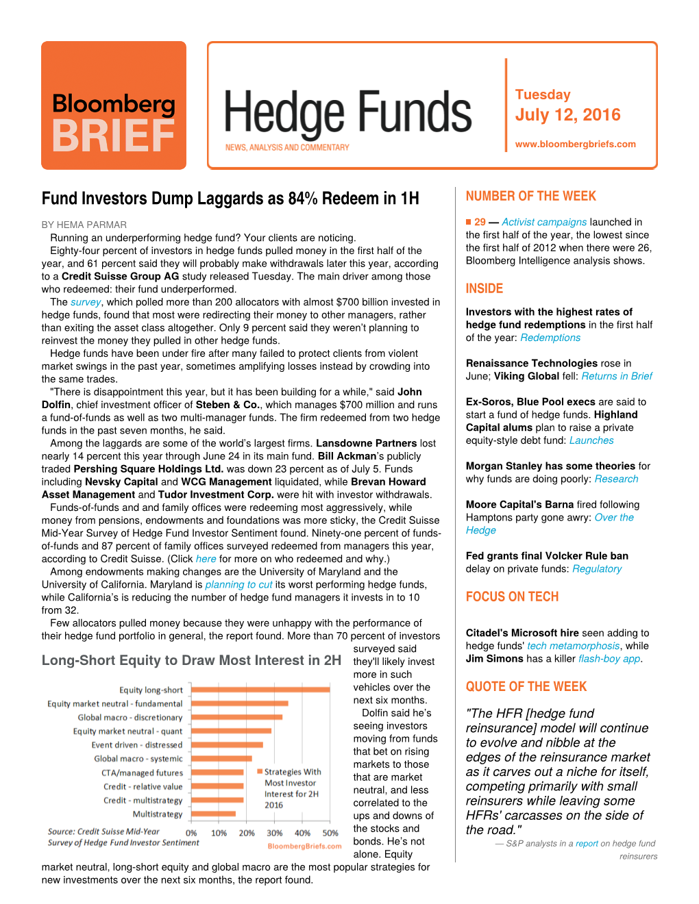 Bloomberg Brief: Hedge Funds