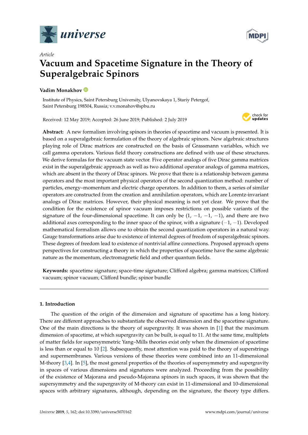 Vacuum and Spacetime Signature in the Theory of Superalgebraic Spinors