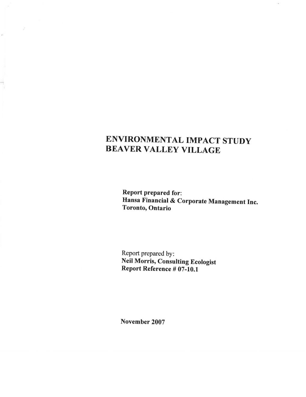 Enviroi{Mei{Tal Impact Study Beaver Valley Village