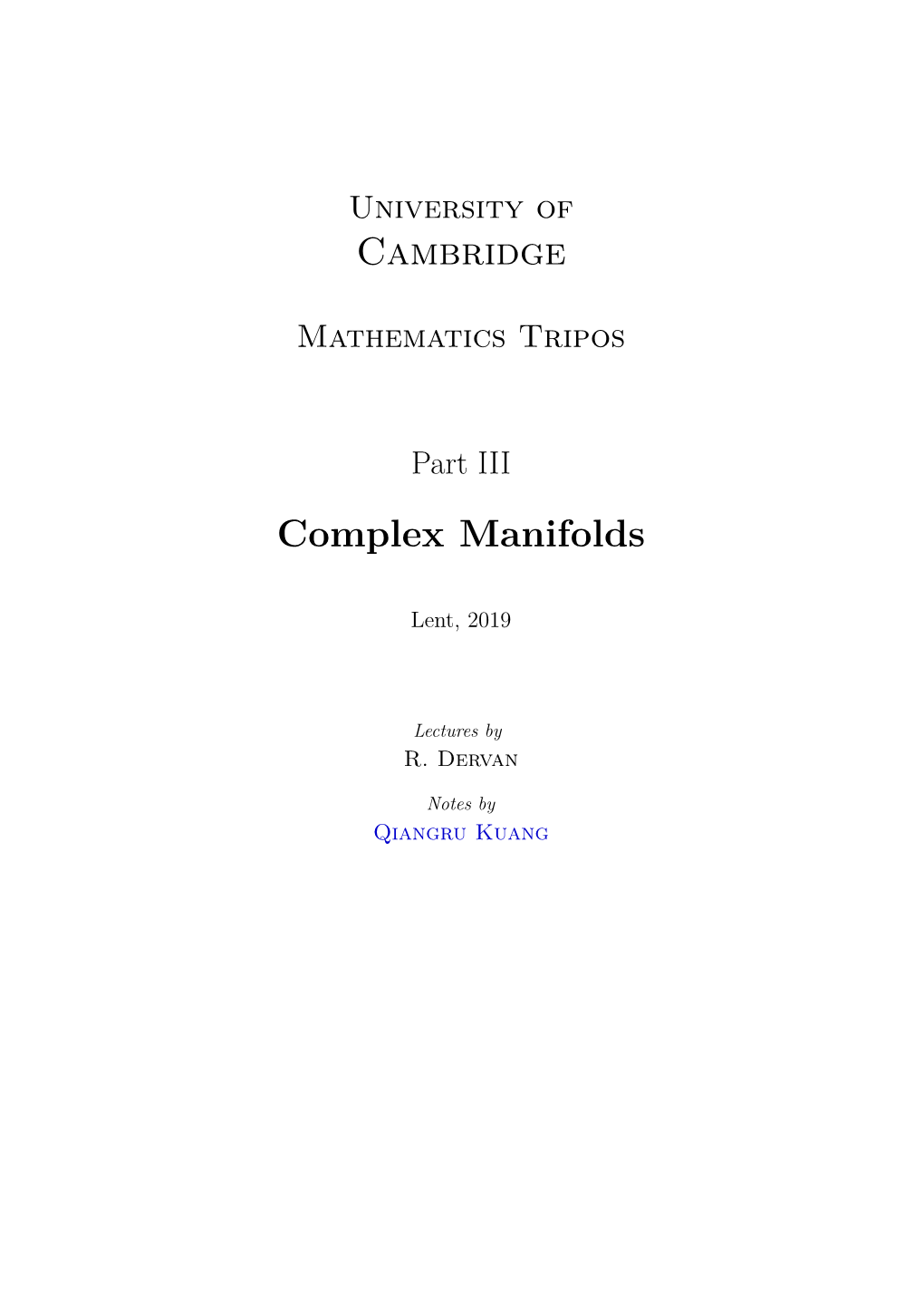 Complex Manifolds