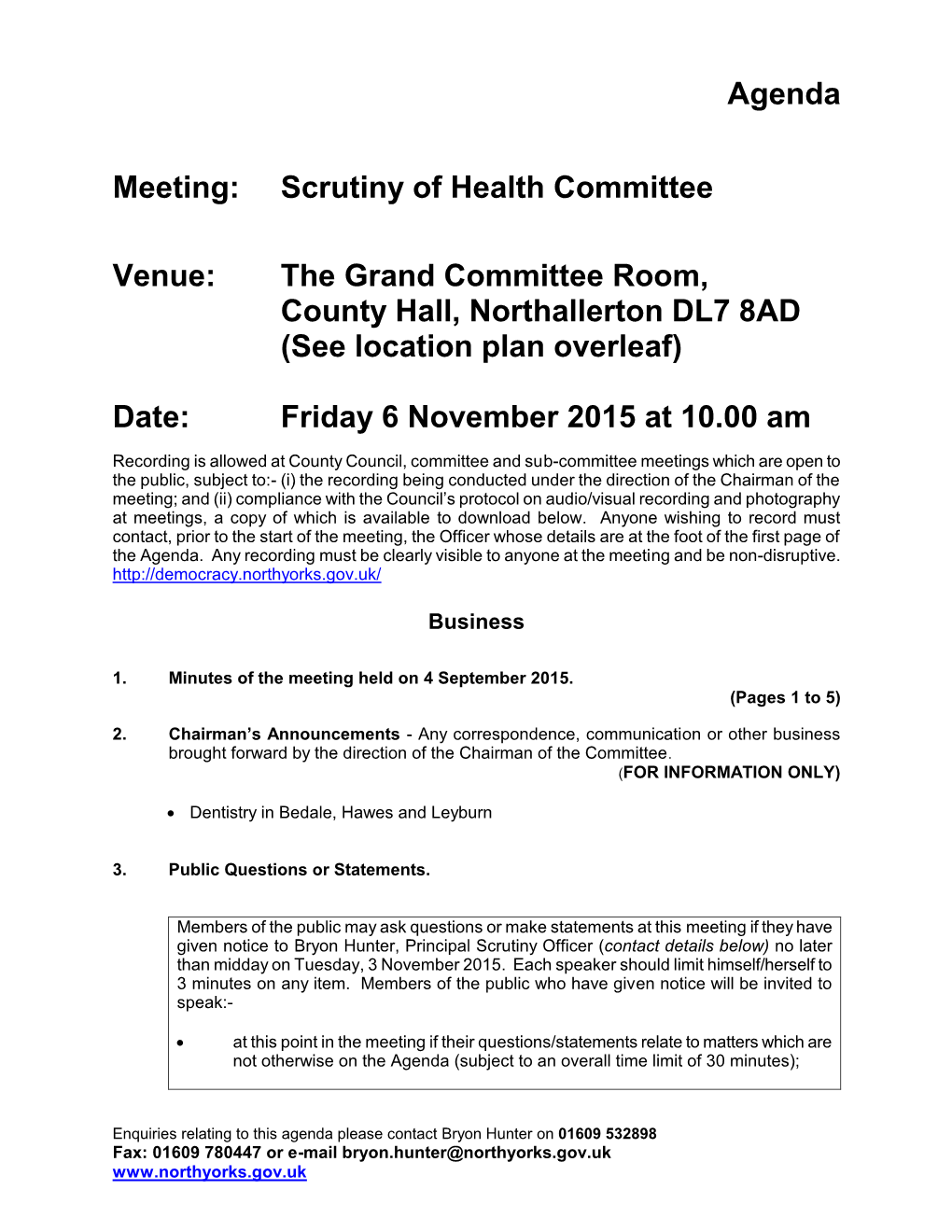 Agenda Meeting: Scrutiny of Health