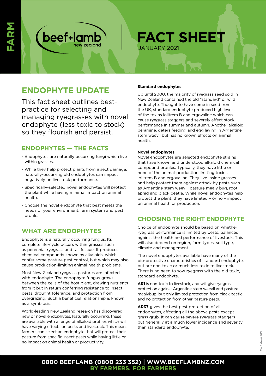 ENDOPHYTE UPDATE up Until 2000, the Majority of Ryegrass Seed Sold in New Zealand Contained the Old “Standard” Or Wild This Fact Sheet Outlines Best- Endophyte