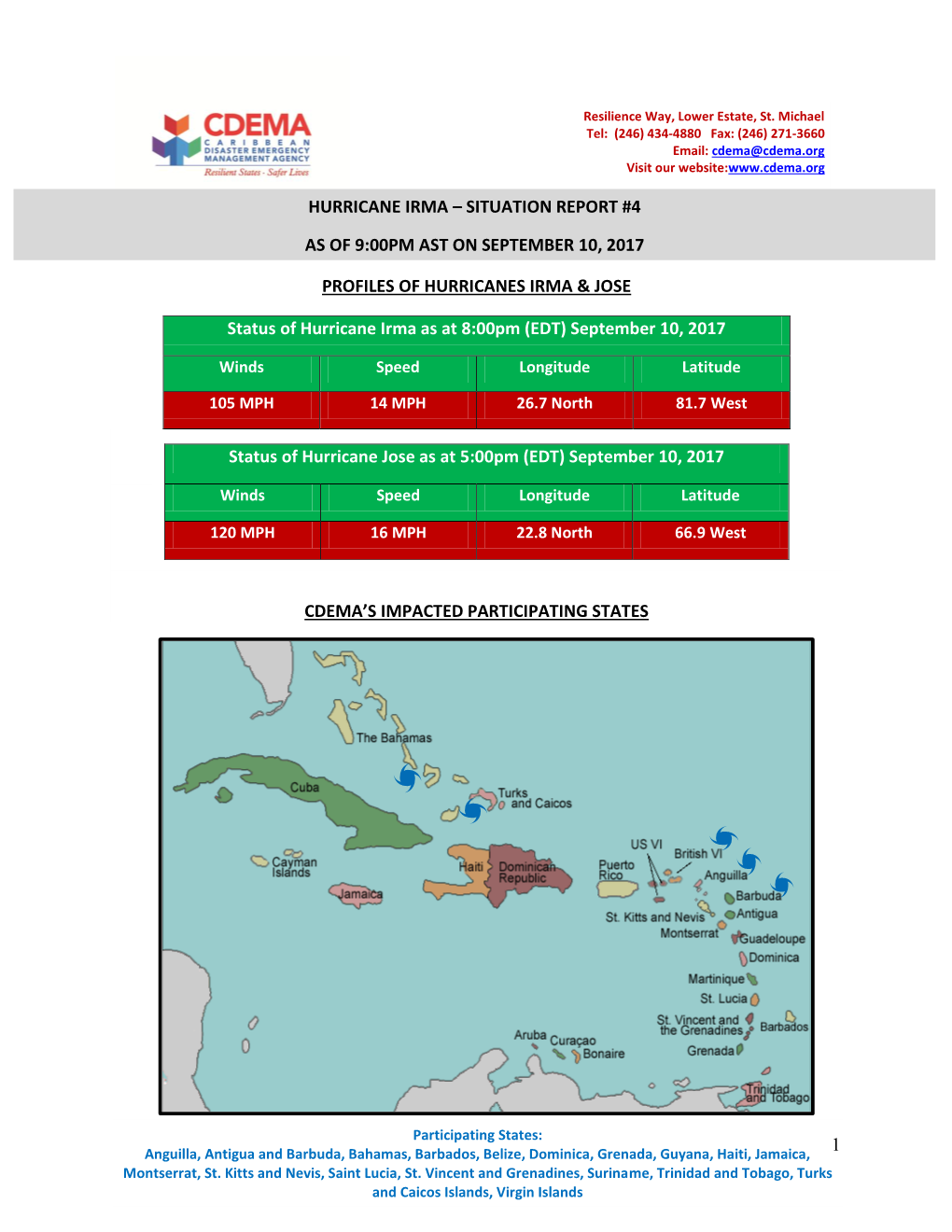 Hurricane IRMA Sitrep #4 on September 10, 2017