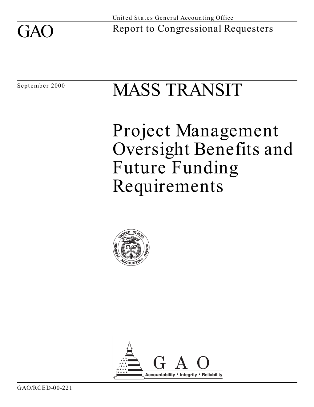 GAO MASS TRANSIT Project Management Oversight