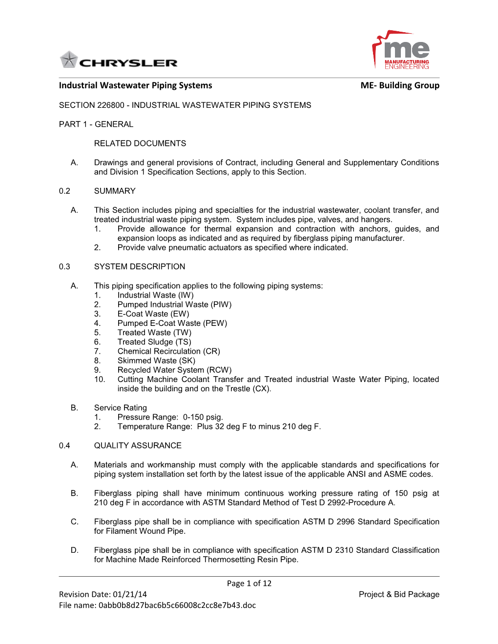 Industrial Wastewater Piping Systems ME- Building Group