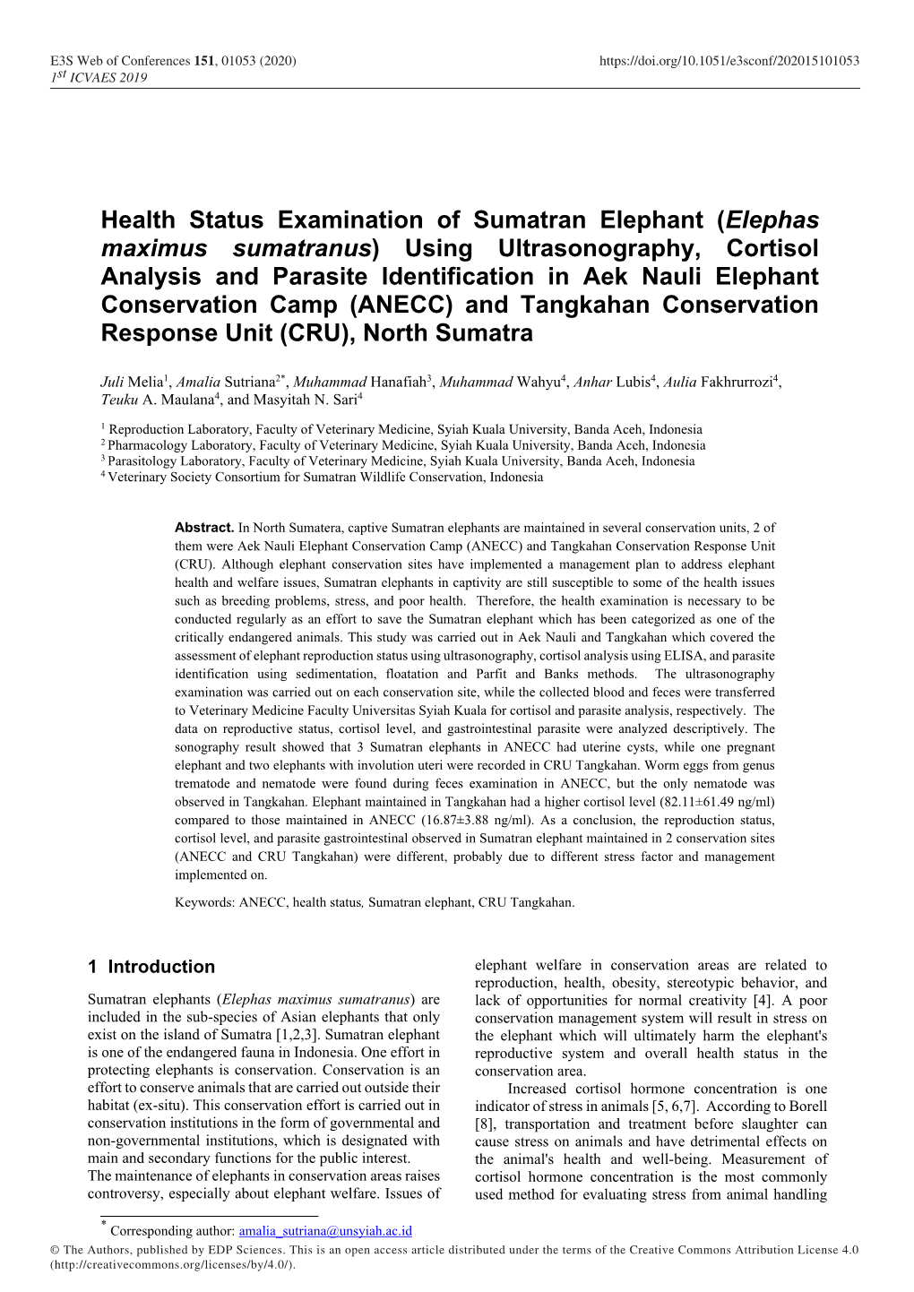 Health Status Examination of Sumatran Elephant (Elephas