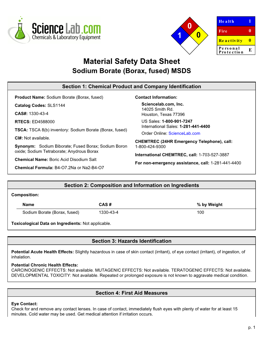 0 1 0 Material Safety Data Sheet