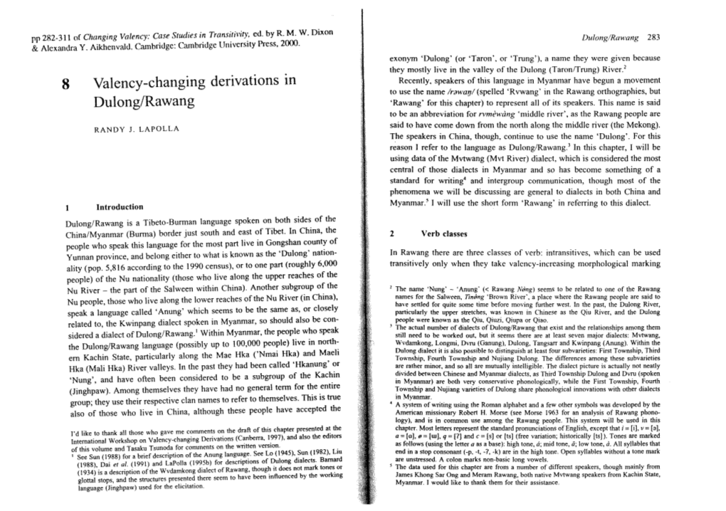 Valency-Changing Derivations in Dulong/Rawang