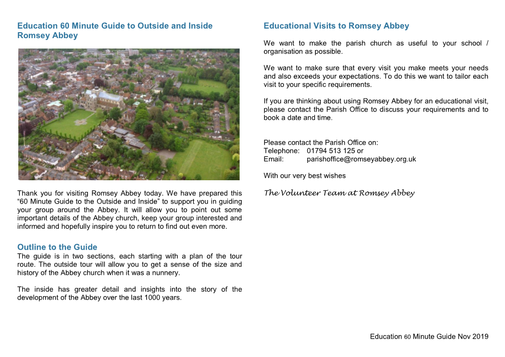 Education 60 Minute Guide to Outside and Inside Romsey Abbey Outline