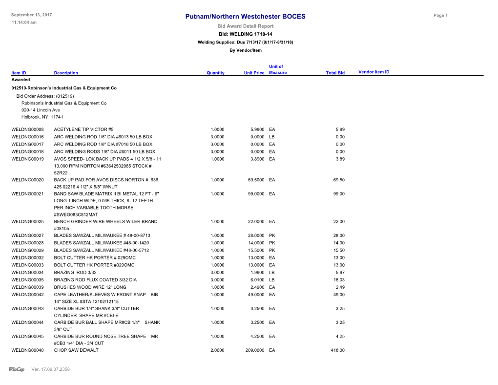 Bid Award Report