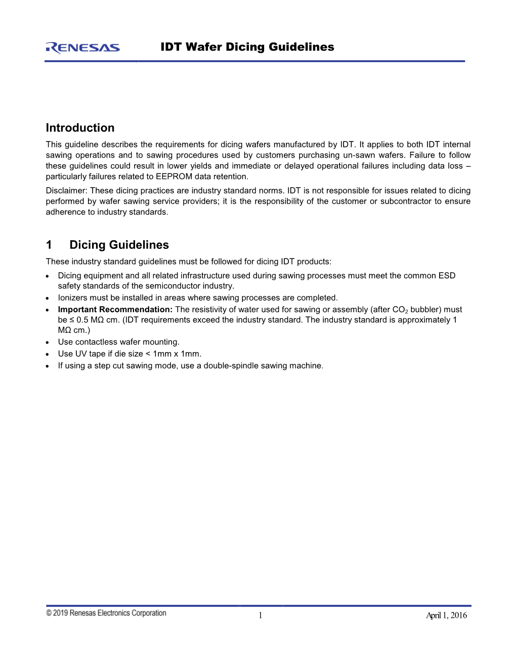 IDT Wafer Dicing Guidelines