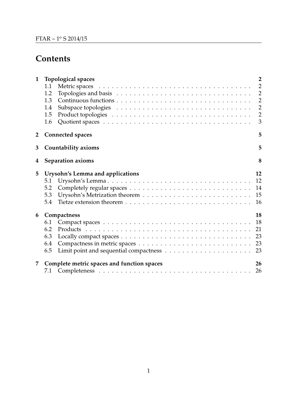 5 Urysohn's Lemma and Applications