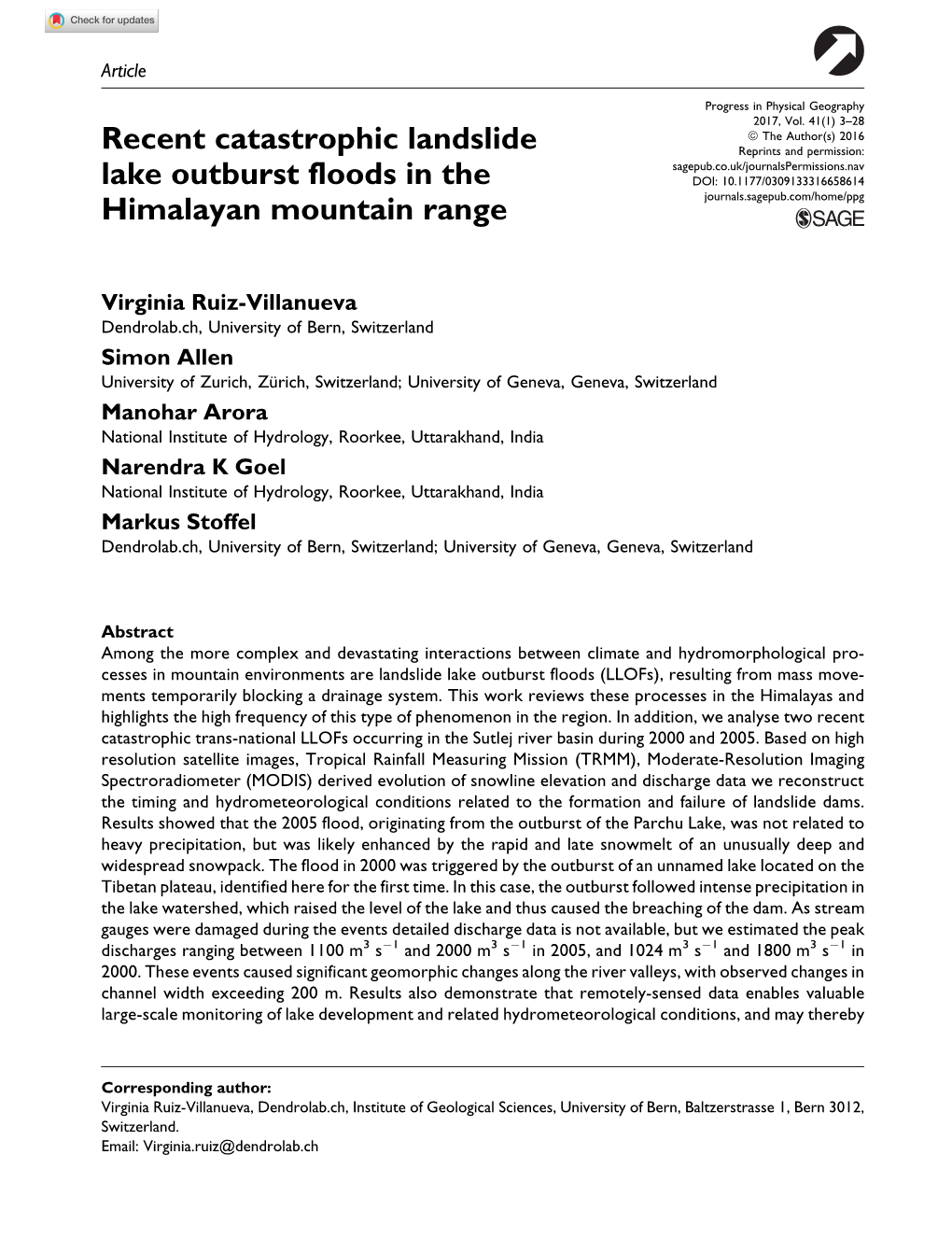 Recent Catastrophic Landslide Lake Outburst Floods in the Himalayan Mountain Range