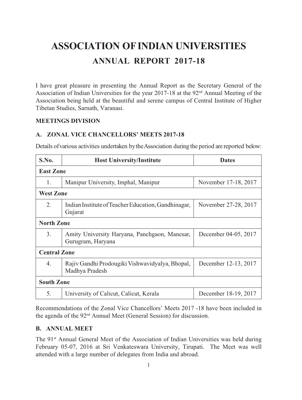 Association of Indian Universities Annual Report 2017-18