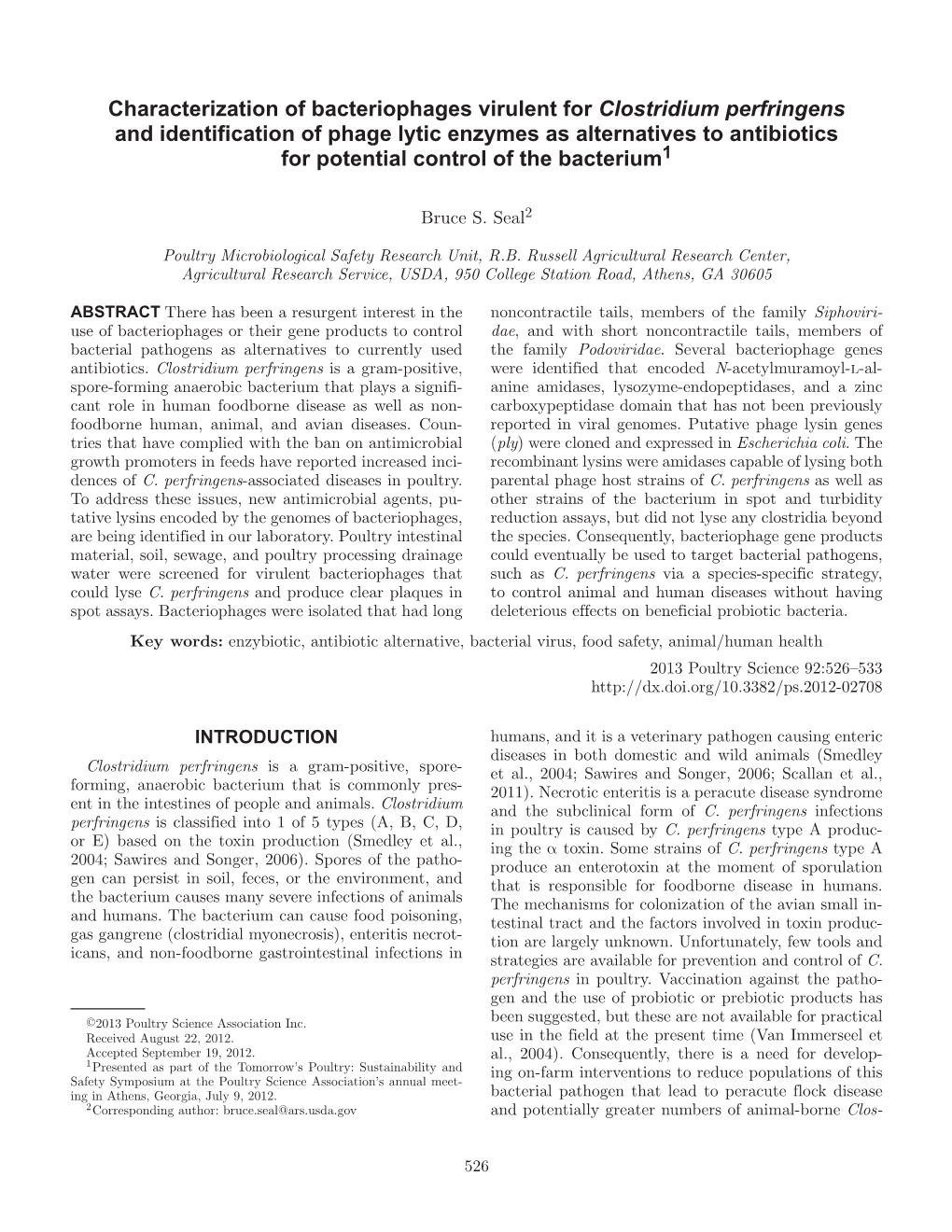 Characterization of Bacteriophages Virulent for Clostridium Perfringens and Identification of Phage Lytic Enzymes As Alternative