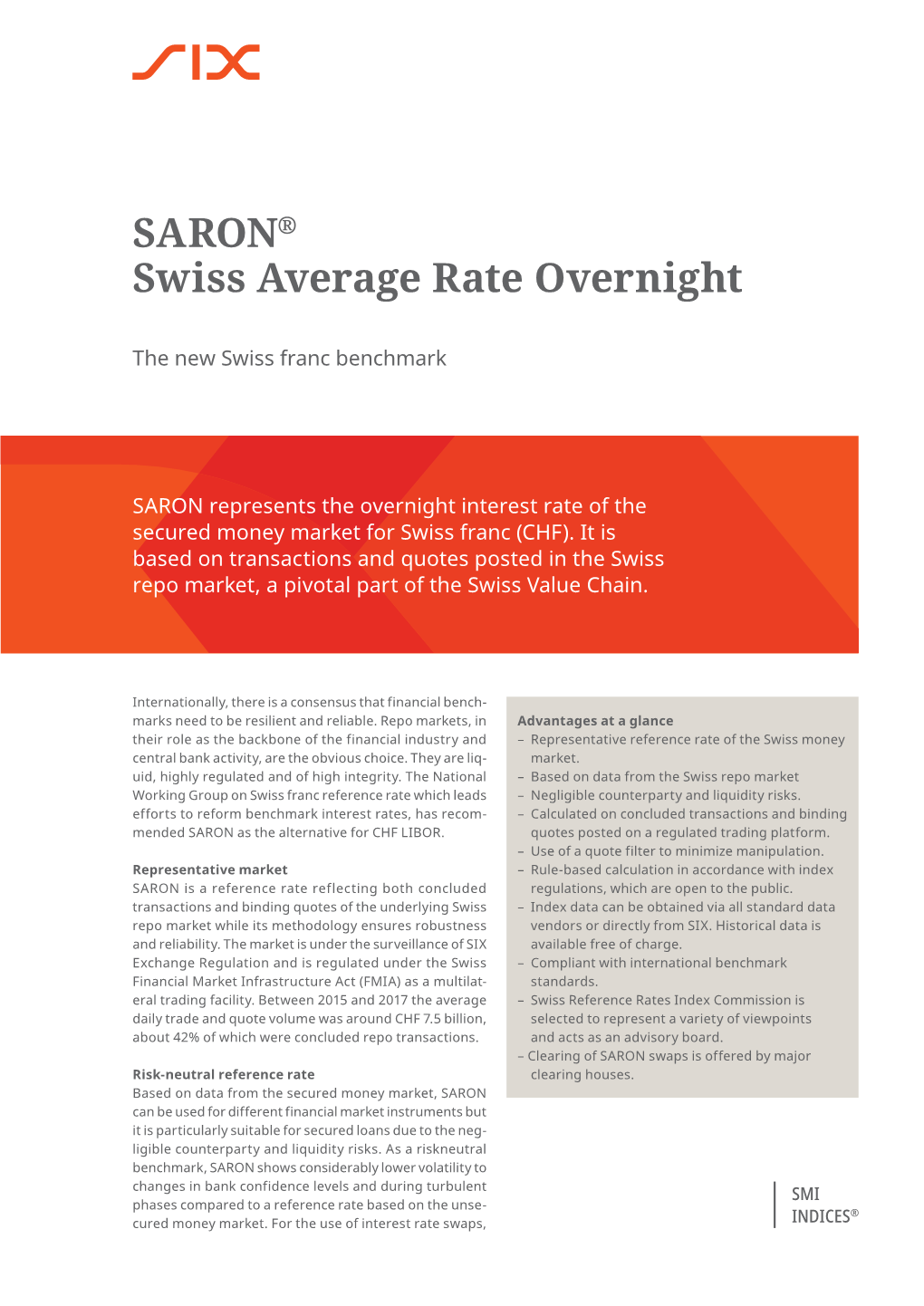 Indices SARON® Swiss Average Rate Overnight Open Document