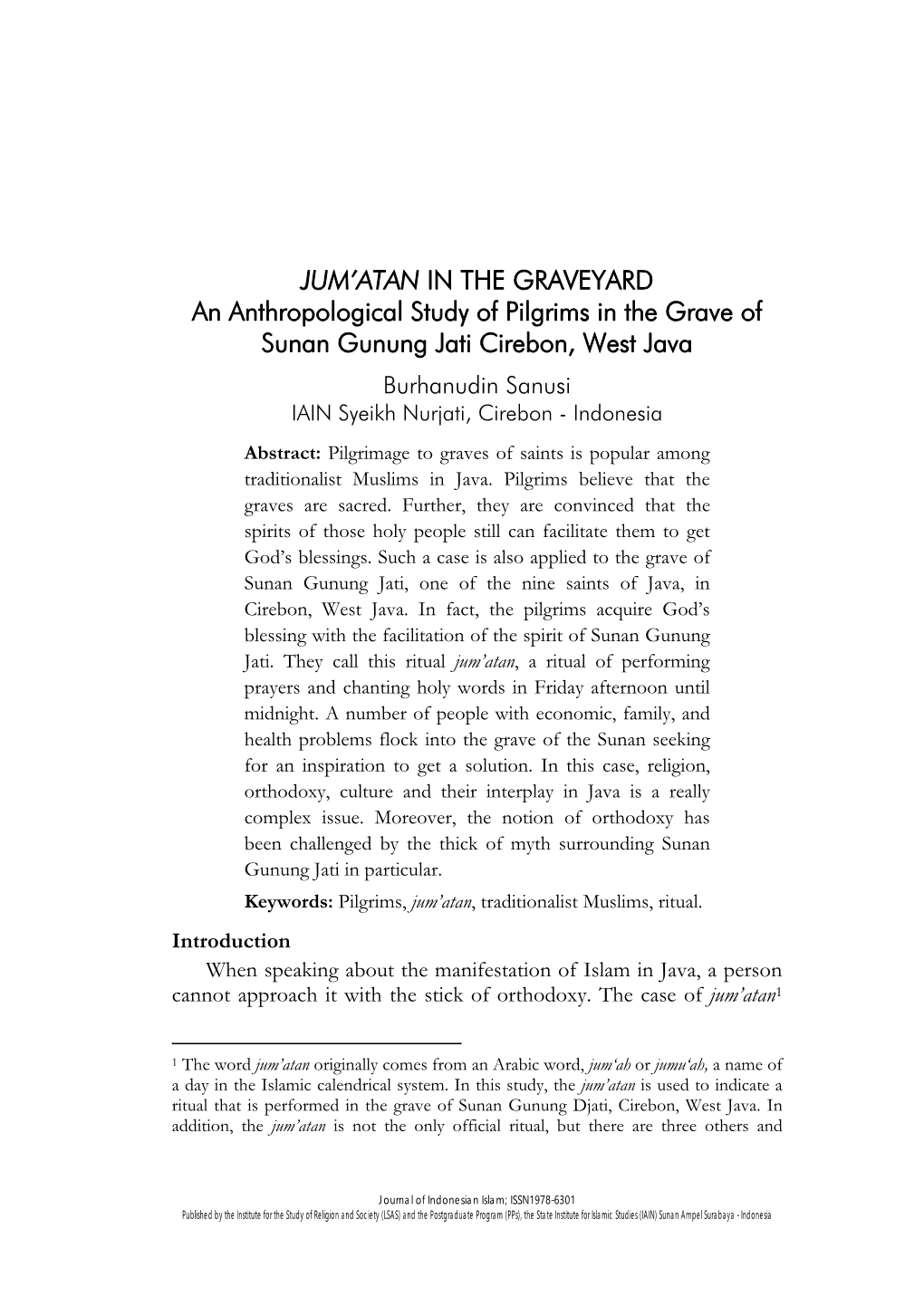 JUM'atan in the GRAVEYARD an Anthropological Study of Pilgrims In
